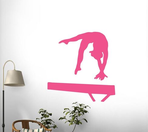 ملصقات حائط للفتيات - صورة ظلية لرياضة الجمباز - وردي فاقع - 30 بوصة × 30 بوصة - رسم قابل للتقشير واللصق in Kuwait