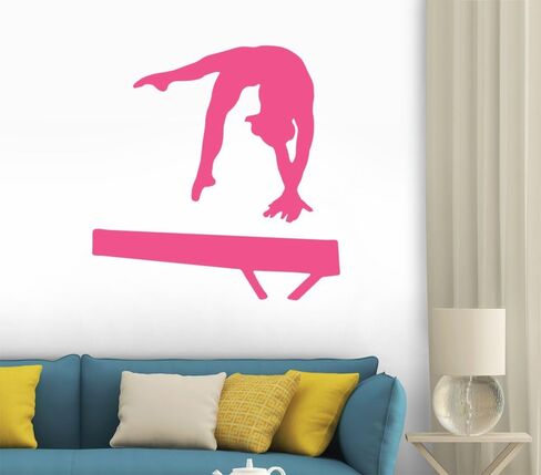 ملصقات حائط للفتيات - صورة ظلية لرياضة الجمباز - وردي فاقع - 30 بوصة × 30 بوصة - رسم قابل للتقشير واللصق in Kuwait
