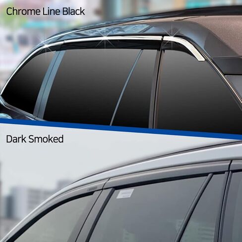 مجموعة أقنعة النوافذ المكونة من 4 قطع من واقيات المطر من AUTOCLOVER لسيارة Genesis G70 2017 2018 2019 2020 2021 2022 2023 / عاكسات النوافذ، ظلال فتحات التهوية خارج القناة (خط الكروم الأسود) in Kuwait