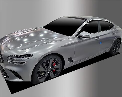 مجموعة أقنعة النوافذ المكونة من 4 قطع من واقيات المطر من AUTOCLOVER لسيارة Genesis G70 2017 2018 2019 2020 2021 2022 2023 / عاكسات النوافذ، ظلال فتحات التهوية خارج القناة (خط الكروم الأسود) in Kuwait