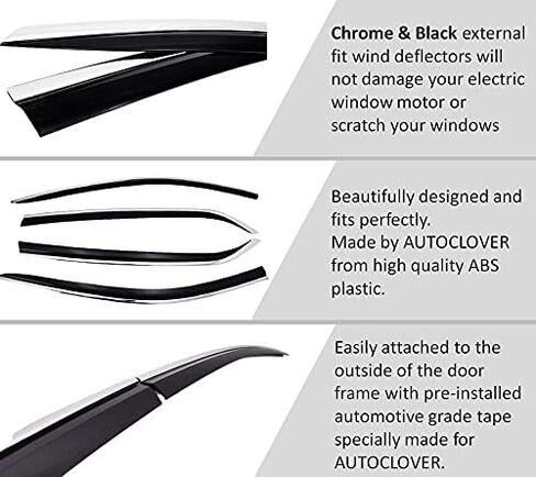 مجموعة أقنعة النوافذ المكونة من 4 قطع من واقيات المطر من AUTOCLOVER لسيارة Genesis G70 2017 2018 2019 2020 2021 2022 2023 / عاكسات النوافذ، ظلال فتحات التهوية خارج القناة (خط الكروم الأسود) in Kuwait