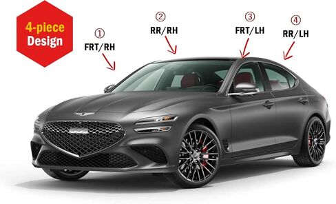 مجموعة أقنعة النوافذ المكونة من 4 قطع من واقيات المطر من AUTOCLOVER لسيارة Genesis G70 2017 2018 2019 2020 2021 2022 2023 / عاكسات النوافذ، ظلال فتحات التهوية خارج القناة (خط الكروم الأسود) in Kuwait