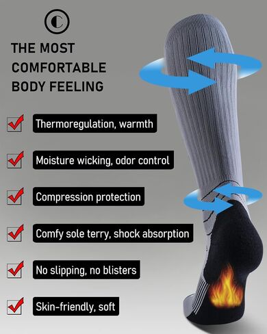 Ski Socks Merino Wool (Pack of 2) for Skiing, Snowboarding, Winter Warm in Saudi Arabia