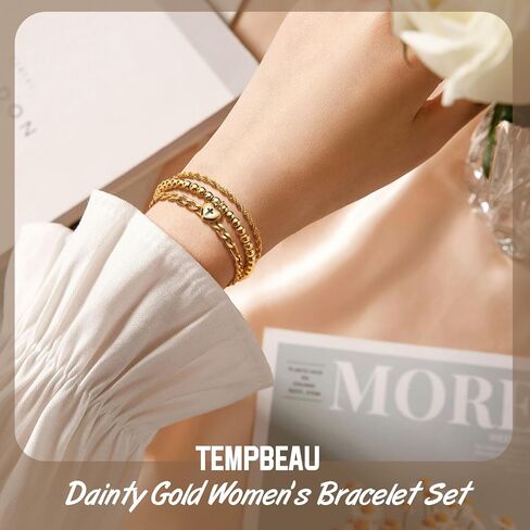 TempBeau أساور الذهب للنساء مجموعة 丨سوار مطلي بالذهب قابل للتكديس للنساء داينتي فيجارو لينك حبل سلسلة عبر القلب مطرز سوار قابل للتعديل مجوهرات عيد الميلاد هدايا عيد الميلاد للنساء الفتيات أمي صديقة in Kuwait