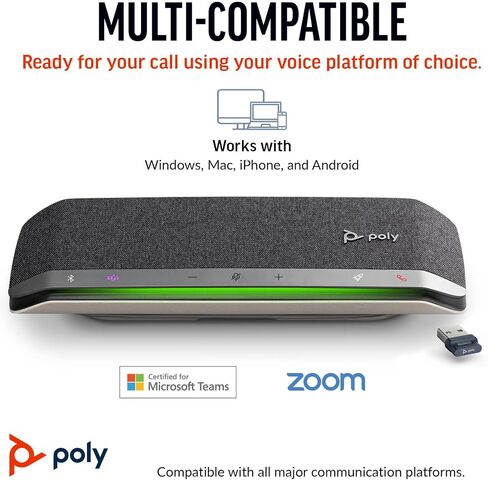 Poly - Sync 40+ Bluetooth Smart Speakerphone (Plantronics) - Flexible Work Spaces - Connect to PC/Mac via Included BT600 Dongle and Smartphones via Bluetooth - Works with Teams, Zoom & More in Kuwait