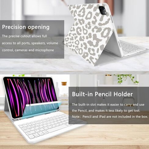TopPerfekt for iPad Pro 11" 4th/3rd/2nd/1st Gen (2022/2021/2020/2018) Keyboard Case, Magnetically Absorbent, Auto Sleep/Wake, Support 2nd Gen Pencil Wireless Charge, with Pencil Holder - Black Leopard in Saudi Arabia