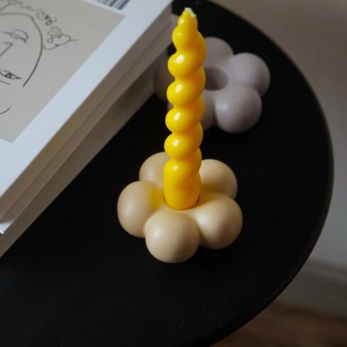 حوامل شموع لطيفة، حوامل شمعدان سيراميك لطاولة مركزية على شكل زهرة ديكور المنزل وحفلات الزفاف وغرفة المعيشة (أبيض) in Kuwait