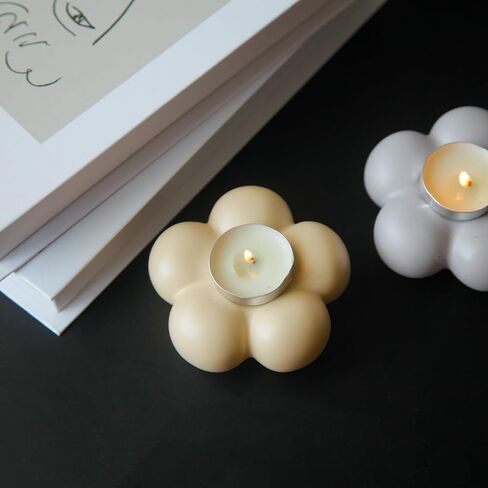 حوامل شموع لطيفة، حوامل شمعدان سيراميك لطاولة مركزية على شكل زهرة ديكور المنزل وحفلات الزفاف وغرفة المعيشة (أبيض) in Kuwait
