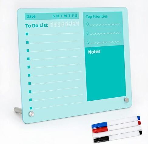 Glass Dry Erase Board, 12" x 10" Magnetic Glass Whiteboard for Desk, Frameless Pink Glass Board with 3 Markers, to Do List Planner for Office, Home, School in Kuwait