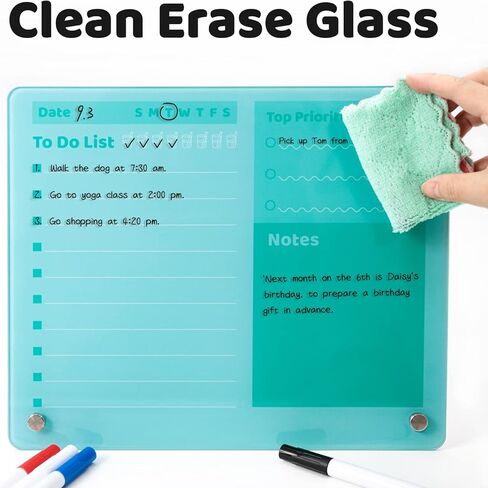 Glass Dry Erase Board, 12" x 10" Magnetic Glass Whiteboard for Desk, Frameless Pink Glass Board with 3 Markers, to Do List Planner for Office, Home, School in Kuwait