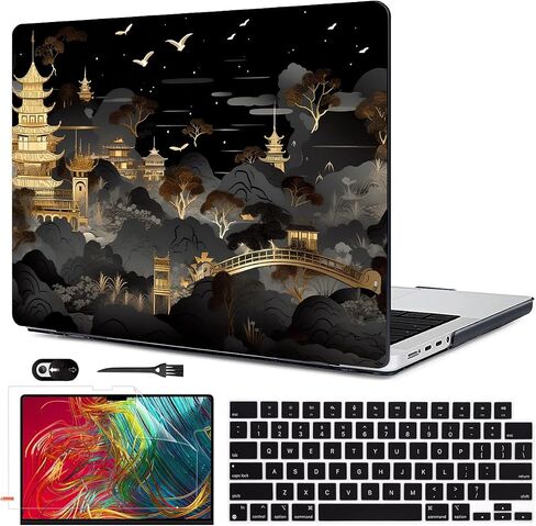 2021 2022 2023 M3 MacBook Pro 14 inch Case A2918 A2992 A2779 M2 M1 A2442 Cover, Glitter Crystal Black Printed Plastic Hard Shell Case for Mac 14 M3 2023 Touch ID, Astronauts & Spacecraft in Saudi Arabia