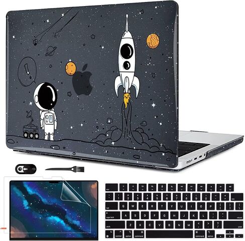 2021 2022 2023 M3 MacBook Pro 14 inch Case A2918 A2992 A2779 M2 M1 A2442 Cover, Glitter Crystal Black Printed Plastic Hard Shell Case for Mac 14 M3 2023 Touch ID, Astronauts & Spacecraft in Saudi Arabia