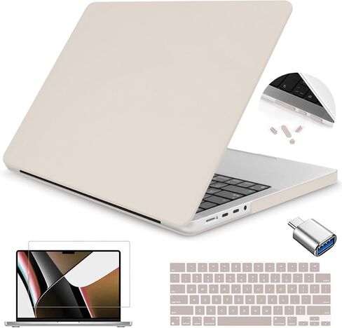 Teryeefi for MacBook Pro 14 Inch Case 2021 2022 2023 2024 Release Model A2918/A2992/A2779/A2442, Plastic Hard Shell Case & Keyboard Skin & OTG Adapter for 14.2 "MacBook Pro M3 M2 M1 Cover, Chalk Pink in Saudi Arabia