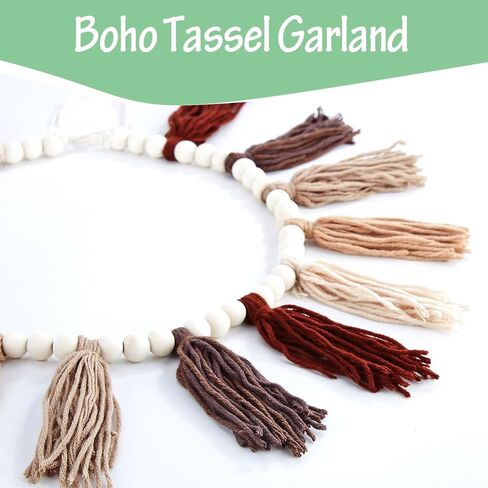 Cotton Boho Tassel Garland, Boho Wall Decor for Bedroom, Boho Tassel Western Room Decor for Spring Classroom Party, Nursery, Baby Shower, Girls Room Decor, Birthday Gift (Brown) in Saudi Arabia