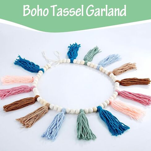 Cotton Boho Tassel Garland, Boho Wall Decor for Bedroom, Boho Tassel Western Room Decor for Spring Classroom Party, Nursery, Baby Shower, Girls Room Decor, Birthday Gift (Brown) in Saudi Arabia
