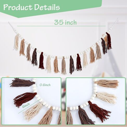 Cotton Boho Tassel Garland, Boho Wall Decor for Bedroom, Boho Tassel Western Room Decor for Spring Classroom Party, Nursery, Baby Shower, Girls Room Decor, Birthday Gift (Brown) in Saudi Arabia