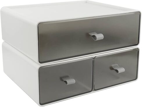 صندوق تخزين لأدراج المكتب، منظم لوازم المكتب، منظم مستحضرات التجميل البلاستيكي، صندوق تخزين بقالة سطح المكتب. للقرطاسية/اللوازم المكتبية/المدرسة/المنزل (رمادي 2 حجرة) in Kuwait