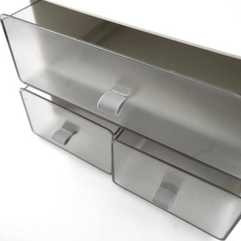 صندوق تخزين لأدراج المكتب، منظم لوازم المكتب، منظم مستحضرات التجميل البلاستيكي، صندوق تخزين بقالة سطح المكتب. للقرطاسية/اللوازم المكتبية/المدرسة/المنزل (رمادي 2 حجرة) in Kuwait