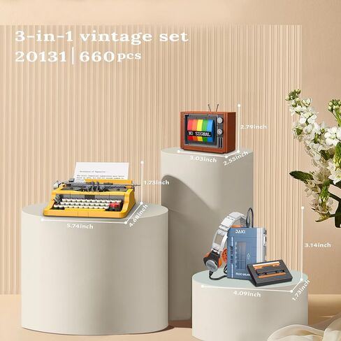 ألعاب بناء التلفاز JMBricklayer الآلة الكاتبة Walkman 20131، نموذج عرض عتيق قابل للتجميع ديكور غرفة المكتب، نشاط الهوايات الإبداعية، أفكار هدايا فريدة للبالغين والمراهقين والأطفال (660 قطعة) in Kuwait