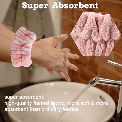 مناشف المعصم لغسل الوجه، أساور معصم من الألياف الدقيقة، أساور معصم ماصة للغسيل للنساء والفتيات تمنع الماء من انسكاب ذراعيك... in Kuwait