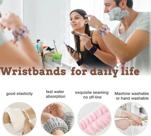 مناشف المعصم لغسل الوجه، أساور معصم من الألياف الدقيقة، أساور معصم ماصة للغسيل للنساء والفتيات تمنع الماء من انسكاب ذراعيك... in Kuwait
