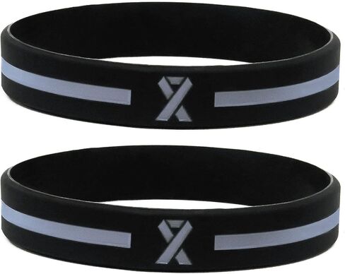 Gray Awareness Ribbon Wristbands (6-pack) - Silicone Rubber Support Bracelets for Men Women Boys Girls - Grey Awareness Ribbon Accessories in Bulk, Silicone Rubber in Kuwait