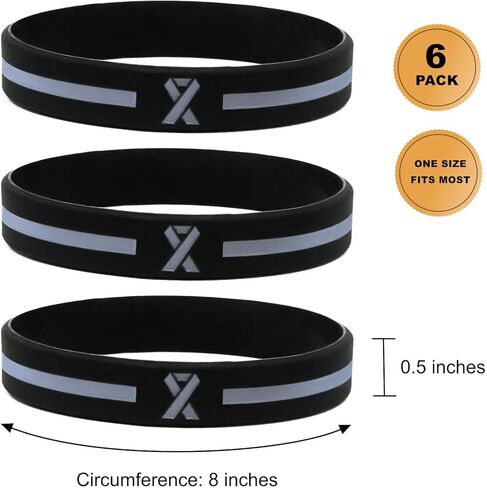 Gray Awareness Ribbon Wristbands (6-pack) - Silicone Rubber Support Bracelets for Men Women Boys Girls - Grey Awareness Ribbon Accessories in Bulk, Silicone Rubber in Kuwait
