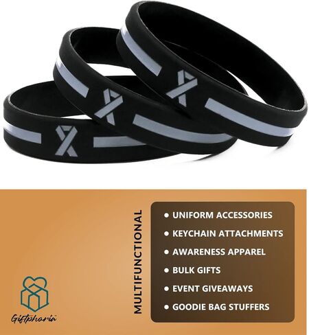 Gray Awareness Ribbon Wristbands (6-pack) - Silicone Rubber Support Bracelets for Men Women Boys Girls - Grey Awareness Ribbon Accessories in Bulk, Silicone Rubber in Kuwait