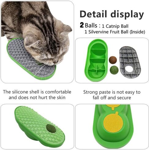 2 Pcs Catnip Toys Balls That Stick on Wall,Cat Toy Ball, Catnip Wall Balls for Cats Lick,Cat Face Scratchers Cat Rubbing Post, Cat Wall Brush (Green) in Saudi Arabia