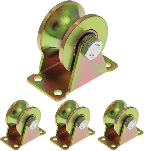 Skelang 4 Pcs 2" U-Type Groove Wheel Heavy Duty Rigid Caster with Bracket for Inverted Track, Rolling Gate, Industrial Machines, Wire Rope Rail, Loading Capacity 660 Lbs in Kuwait