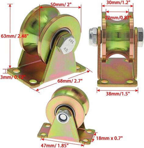 Skelang 4 Pcs 2" U-Type Groove Wheel Heavy Duty Rigid Caster with Bracket for Inverted Track, Rolling Gate, Industrial Machines, Wire Rope Rail, Loading Capacity 660 Lbs in Kuwait
