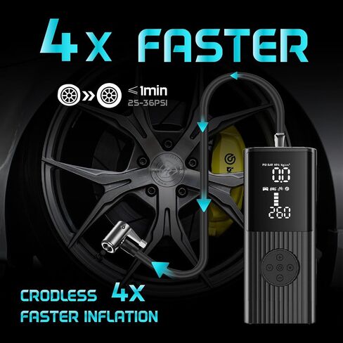Tire Inflator Portable Air Compressor - 180 PSI Air Pump for Car Accurate Tire Pressure LED Display 20000mAh Batteries Fast Inflation for Cars, Motorcycle, Bike in Kuwait