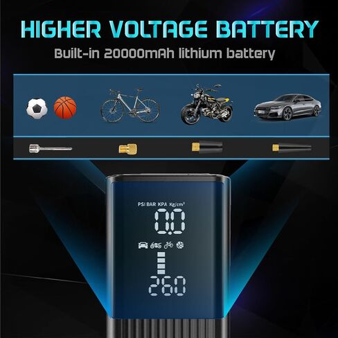 Tire Inflator Portable Air Compressor - 180 PSI Air Pump for Car Accurate Tire Pressure LED Display 20000mAh Batteries Fast Inflation for Cars, Motorcycle, Bike in Kuwait