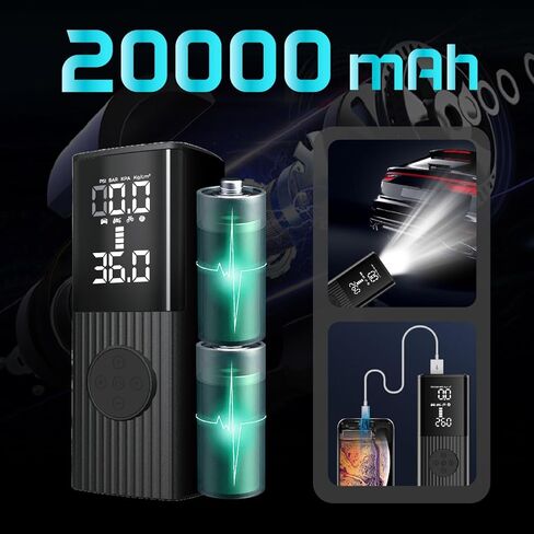 Tire Inflator Portable Air Compressor - 180 PSI Air Pump for Car Accurate Tire Pressure LED Display 20000mAh Batteries Fast Inflation for Cars, Motorcycle, Bike in Kuwait