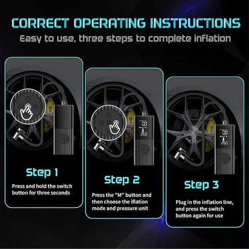 Tire Inflator Portable Air Compressor - 180 PSI Air Pump for Car Accurate Tire Pressure LED Display 20000mAh Batteries Fast Inflation for Cars, Motorcycle, Bike in Kuwait