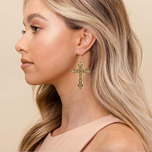 Gothic Cross Earrings Dangle, Cross Earrings for Women and Girls Vintage Gold Silver Cross Earrings Punk Style Big Cross Earrings Halloween Christmas New Year Jewelry Gift in Saudi Arabia
