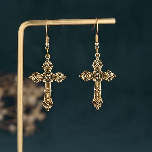Gothic Cross Earrings Dangle, Cross Earrings for Women and Girls Vintage Gold Silver Cross Earrings Punk Style Big Cross Earrings Halloween Christmas New Year Jewelry Gift in Saudi Arabia