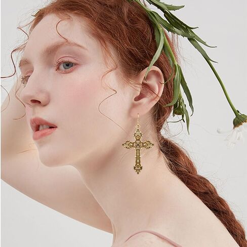 Gothic Cross Earrings Dangle, Cross Earrings for Women and Girls Vintage Gold Silver Cross Earrings Punk Style Big Cross Earrings Halloween Christmas New Year Jewelry Gift in Saudi Arabia