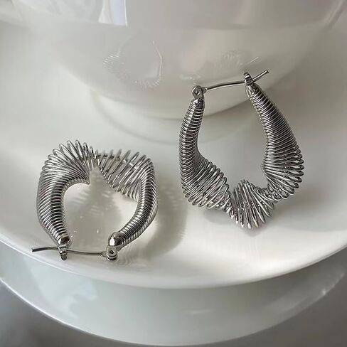 Chunky Irregular Hoop Statement Earrings for Women Teen Girls,14K Gold Geometric Stainless Steel Thick Hollow Earrings Party Trendy Holiday Jewelry Gifts in Saudi Arabia