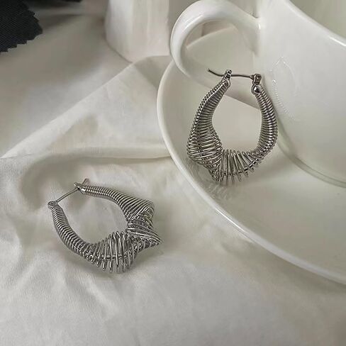 Chunky Irregular Hoop Statement Earrings for Women Teen Girls,14K Gold Geometric Stainless Steel Thick Hollow Earrings Party Trendy Holiday Jewelry Gifts in Saudi Arabia