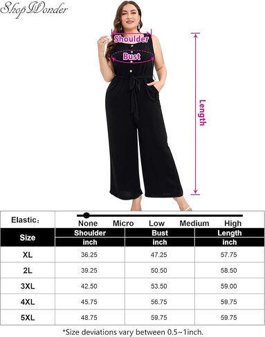 بذلة نسائية كاجوال بمقاس كبير ورقبة دائرية بدون أكمام وأزرار لأعلى وساق واسعة وسروال صيفي طويل مع جيوب in Kuwait