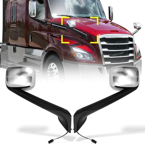 Chrome Hood Mirrors Assembly (Driver and Passenger Sides) Fit for Freightliner Cascadia 2018 2019 2020-New Pair in Saudi Arabia