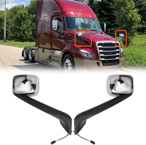 Chrome Hood Mirrors Assembly (Driver and Passenger Sides) Fit for Freightliner Cascadia 2018 2019 2020-New Pair in Saudi Arabia
