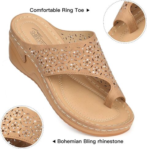 SHIBEVER Wedge Sandals for Women Comfortable Slide Dress Beach Walking Slip On Platform Boho Flower Casual Sandal in Saudi Arabia