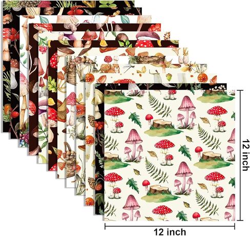 24 Sheets Mushroom Pattern Paper, 12" x 12" Patterned Cardstock Paper Scrapbooking Supplies Paper Vintage Double-Sided Decorative Craft Paper for DIY Card Making Photo Album Junk Journal Decor in Kuwait