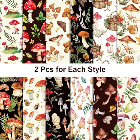 24 Sheets Mushroom Pattern Paper, 12" x 12" Patterned Cardstock Paper Scrapbooking Supplies Paper Vintage Double-Sided Decorative Craft Paper for DIY Card Making Photo Album Junk Journal Decor in Kuwait