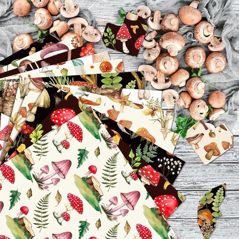 24 Sheets Mushroom Pattern Paper, 12" x 12" Patterned Cardstock Paper Scrapbooking Supplies Paper Vintage Double-Sided Decorative Craft Paper for DIY Card Making Photo Album Junk Journal Decor in Kuwait