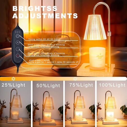 Candle Warmer, Height-Adjustable Candle Warmer, Candle Warmer with Timer, Electric dimmable Wax Melting Candle Warmer for jar Candles, with 2 Bulbs (Amber) in Saudi Arabia
