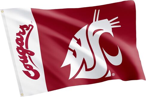 لافتات علم جامعة ولاية واشنطن من صبار الصحراء كوجر WSU Cougs Wazzu أعلام 100% بوليستر للاستخدام الداخلي والخارجي 3x5 (اسم الفريق) in Saudi Arabia
