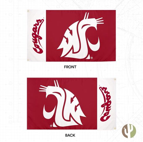 لافتات علم جامعة ولاية واشنطن من صبار الصحراء كوجر WSU Cougs Wazzu أعلام 100% بوليستر للاستخدام الداخلي والخارجي 3x5 (اسم الفريق) in Saudi Arabia